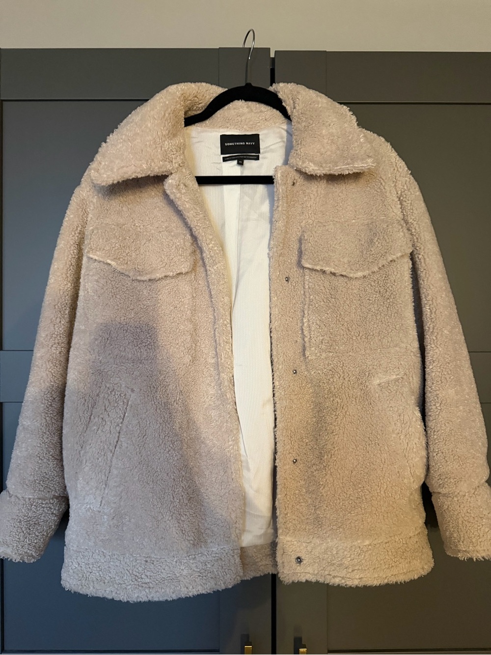Something Navy Plush Sherpa Jacket in Cream